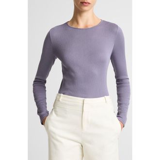 Vince Rib Pima Cotton Long Sleeve Crewneck T-Shirt in Mauve Iris at Nordstrom, Size Xx-Small