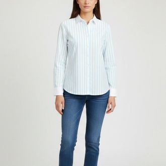 424 Basler Aqua/white Stripe Stretch Cotton Long Sleeve Shirt