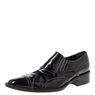 Giorgio Armani Black Patent Leather Stitch Detailed Slip On Loafer