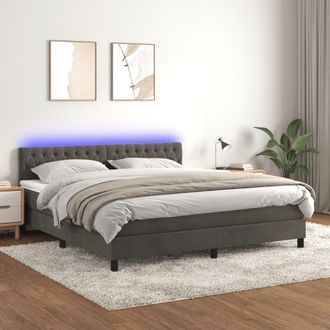 vidaXL Cama Box Spring Colch&oacute;n Y Led Terciopelo Gris Oscuro 160x200 Cm Vidaxl