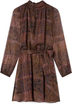 Motivi Korte Chiffon Jurk met Print - Dames - Korte kleedjes - Bruin - M - Chiffon - Kleedjes