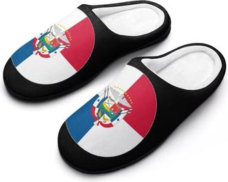 Generic Round Flag of Panama Mens House Slippers Memory Foam Washable Cotton Slip on Home Shoes