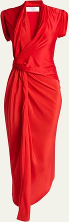 Victoria Beckham Asymmetric Twisted Silk Slit Maxi Dress