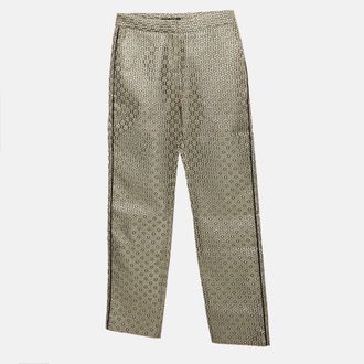 Maje Beige/metallic Floral Jacquard Straight Fit Trousers