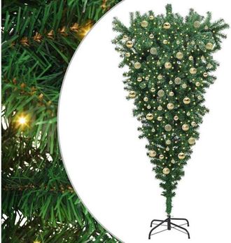 vidaXL Árbol de Navidad artificial preiluminado al revés con conjunto de bolas vidaXL
