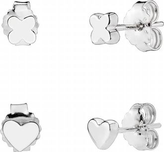 Gold & Honey Womens Heart And X Kiss Stud Earrings - Set Of 2 In Silver