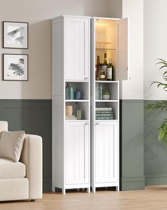 Vasagle Slim Tall Bathroom Cabinet with Shelves & Lights in White