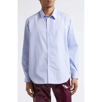 Martine Rose Classic Logo Stripe Button-Up Shirt in Blue White Stripe at Nordstrom, Size X-Large