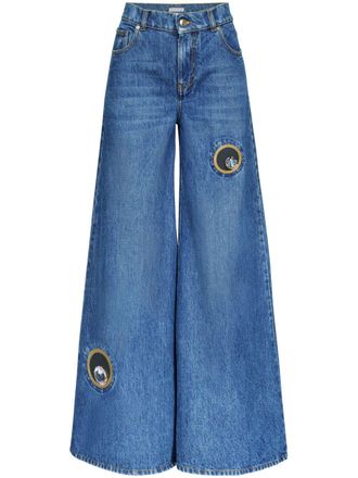 Area Crystal Eyelet jeans met wijde pijpen - Blauw