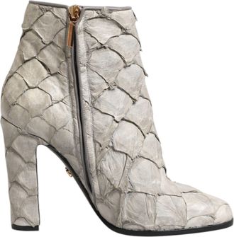 Dolce & Gabbana Womens Ankle Boot Fish Leather Zipper - Light Grey - Size EU 39