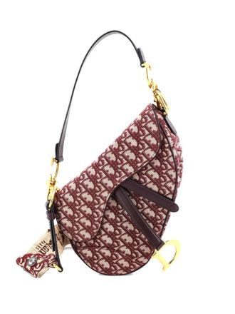 Dior Borsa a spalla Saddle media in tela con motivo Oblique - Rosso