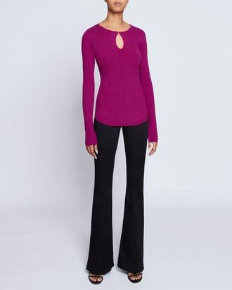 Santorelli Charlene Ribbed Keyhole Knit Top in Merino Wool in Magenta at Nordstrom, Size Small