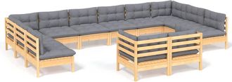 vidaXL Muebles De Jard&iacute;n 12 Pzas Y Cojines Gris Madera Maciza De Pino Vidaxl