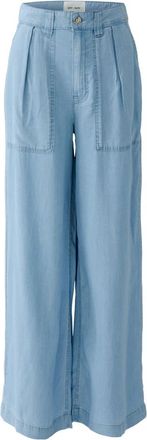Oui Wijde Lyocell Broek - Dames - Wijde Broeken - Blauw - L - Denim - Broeken