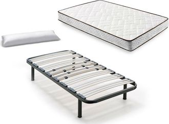 HOGAR 24 Cama Completa - Colch&oacute;n Flexitex Con Tejido 3d Y Aloe Vera, Altura 18 Cm + Somier Multil&aacute;minas Con Patas De 25 Cm + Almohada De Fibra, 80x180 Cm