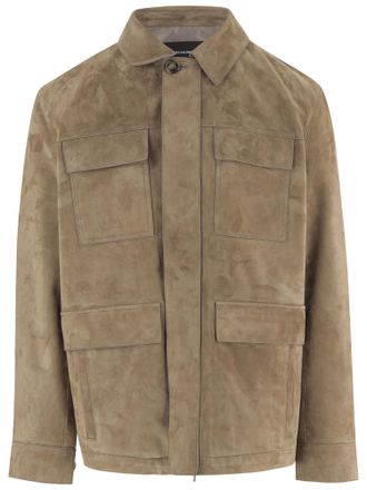 Yves Salomon Brown Suede Jacket With Classic Collar