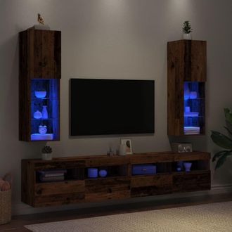 Berkfield Home TV Cabinets with LED Lights 2 pcs Old Wood 30.5x30x102 cm in Brown