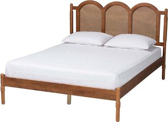 Baxton Studio Thatcher Mid-Century Modern Wood Queen Size Platform Bed With Woven Rattan