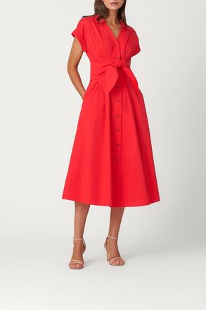 Shoshanna Cotton Poplin Beatrice Dress in Tomato at Nordstrom, Size 12
