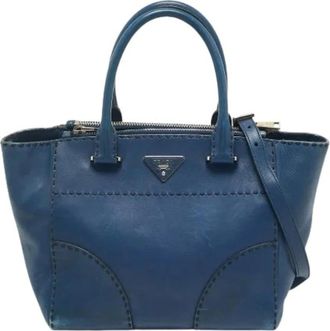 Prada Pre-owned Handbags, female, Blue, Size: ONE SIZE Pre-owned Leather Tote