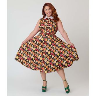 Unique Vintage Plus Size Sleeveless Darlene Dress in Black Charcuterie Print at Nordstrom, Size 1X