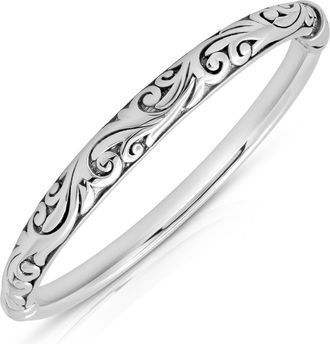 MAX + STONE 925 Sterling Silver 7 Inch Filigree Bangle Bracelets with Hinged Clasp