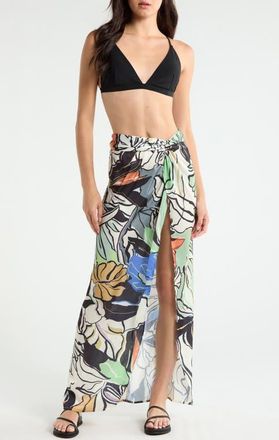 Elan Print Sarong Maxi Skirt in Blue Botanical at Nordstrom, Size X-Small