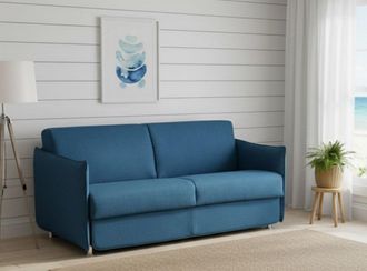 Dmora Sof&aacute; Fijo 2 Plazas Polissena, Sof&aacute; Lineal Para Sal&oacute;n, Acolchado, Desenfundable, Calidad 100% Made In Italy, 160x95 H90 Cm, Azul - Dmora