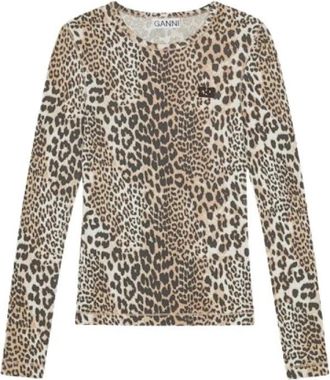 Ganni Zacht Katoen Rib Lange Mouw - Dames - Longsleeves - Bruin - M - Katoen - Tops