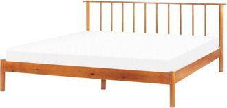 Beliani Modern eu Super King Size Bed Frame 6ft Slatted Base Headboard Light Pine Wood Barret ii