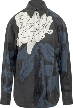 Victoria Beckham Blue Regular Floral Shirt