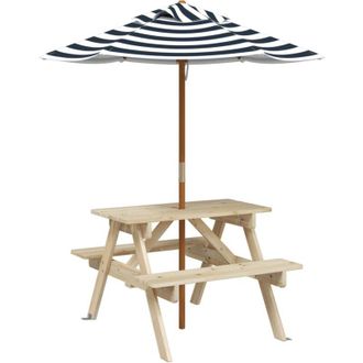 vidaXL Mesa De Picnic Para 4 Ni&ntilde;os Agujero Para Sombrilla Madera Abeto Vidaxl
