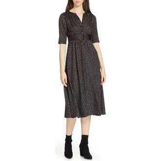 BA&SH Gala Foil Print Midi Dress in Noir at Nordstrom, Size X-Small