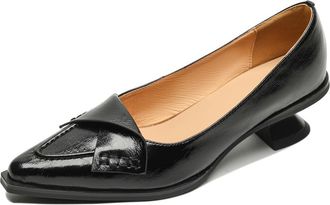 TinaCus Womens Pointed Toe Genuine Leather Low Heels Handmade Pumps Shoes, Black, 6 UK