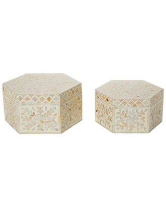 Tozai Home Home Set Of 2 Mother-Of-Pearl Hexagon Boxes