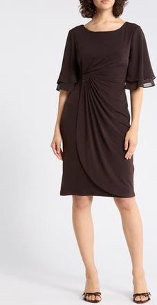 Connected Ruffle Sleeve Sheath Dress in Dark Brown at Nordstrom Rack, Size 14