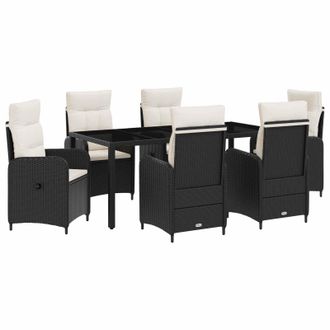 vidaXL Juego De Comedor Para Exteriores 7 Pcs Negro Y Blanco Crema Vidaxl