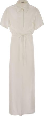 Brunello Cucinelli Brunello Cucinelli Womens Fluid Viscose And Linen Twill Dress With Necklace - Ivory - Size X-Small