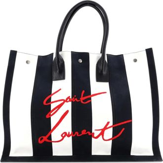 Saint Laurent Noe Shopping Striped Canvas Large tote bag - Zwart
