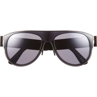 Tom Ford 58mm Pilot Sunglasses in Shiny Black /Smoke Mirror at Nordstrom Rack