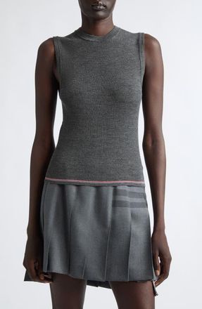 Thom Browne Merino Wool Rib Sweater Vest in Medium Grey at Nordstrom, Size 42