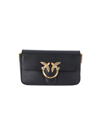 Pinko Black Love One Calfskin Shoulder Bag