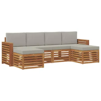 vidaXL Set Di Divani Da Esterno 6 Pz Naturale E Grigio Chiaro Vidaxl