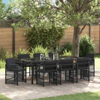 vidaXL Conjunto De Comedor De Jard&iacute;n 9 Pcs Negro Rat&aacute;n Sint&eacute;tico Vidaxl