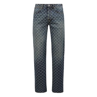 Gucci GG katoenen denim jacquard broek - Heren - Jeans - Blauw - Maat: W32 Katoen