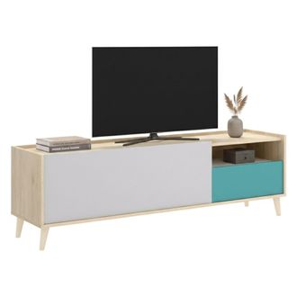 Dmora Dmora - Mueble Tv Tamaro, Aparador Bajo Para Sal&oacute;n, Aparador Tv Para Sal&oacute;n, 155x43h47 Cm, Roble Y Blanco