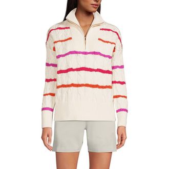 Lands End Drifter Cotton Quarter Zip Pullover Sweater in Fresh Ivory Wide Multi Stripe at Nordstrom, Size X-Large P