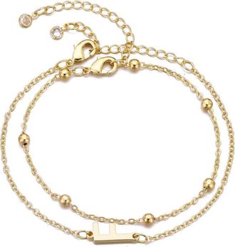 Adornia 2-Piece Initial Bead Chain Bracelet Set in Gold-F at Nordstrom Rack