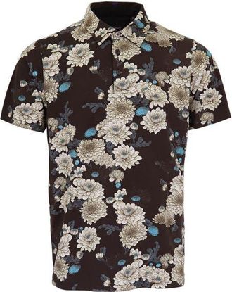 Lords of Harlech Pietro Stretch Cotton Polo Shirt in Serious Floral Black at Nordstrom, Size X-Large