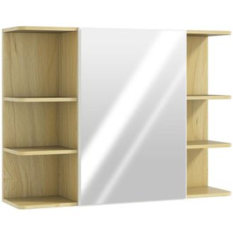 HOMCOM Armario espejo ba&ntilde;o 80x20x59 cm madera natural